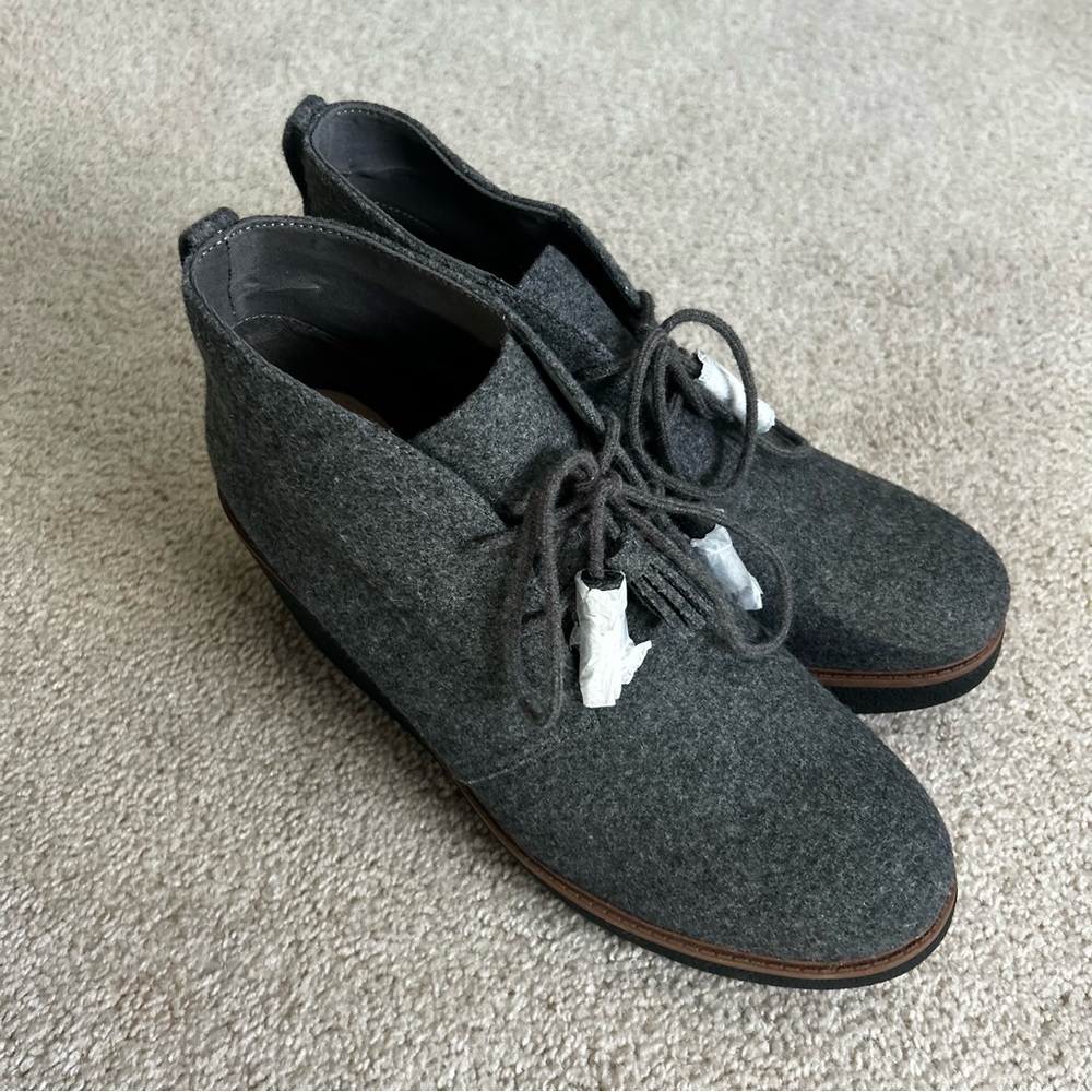 Dr Scholl’s Wool Aurora Wedge Ankle Booties Womens Sz 11 Gray Tassel Lace Up New
